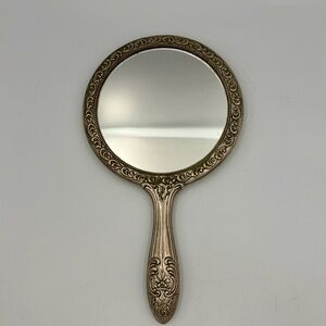 Ornate Vintage Metal Hand Mirror Silver Tone Floral Shabby Chic Bridgerton